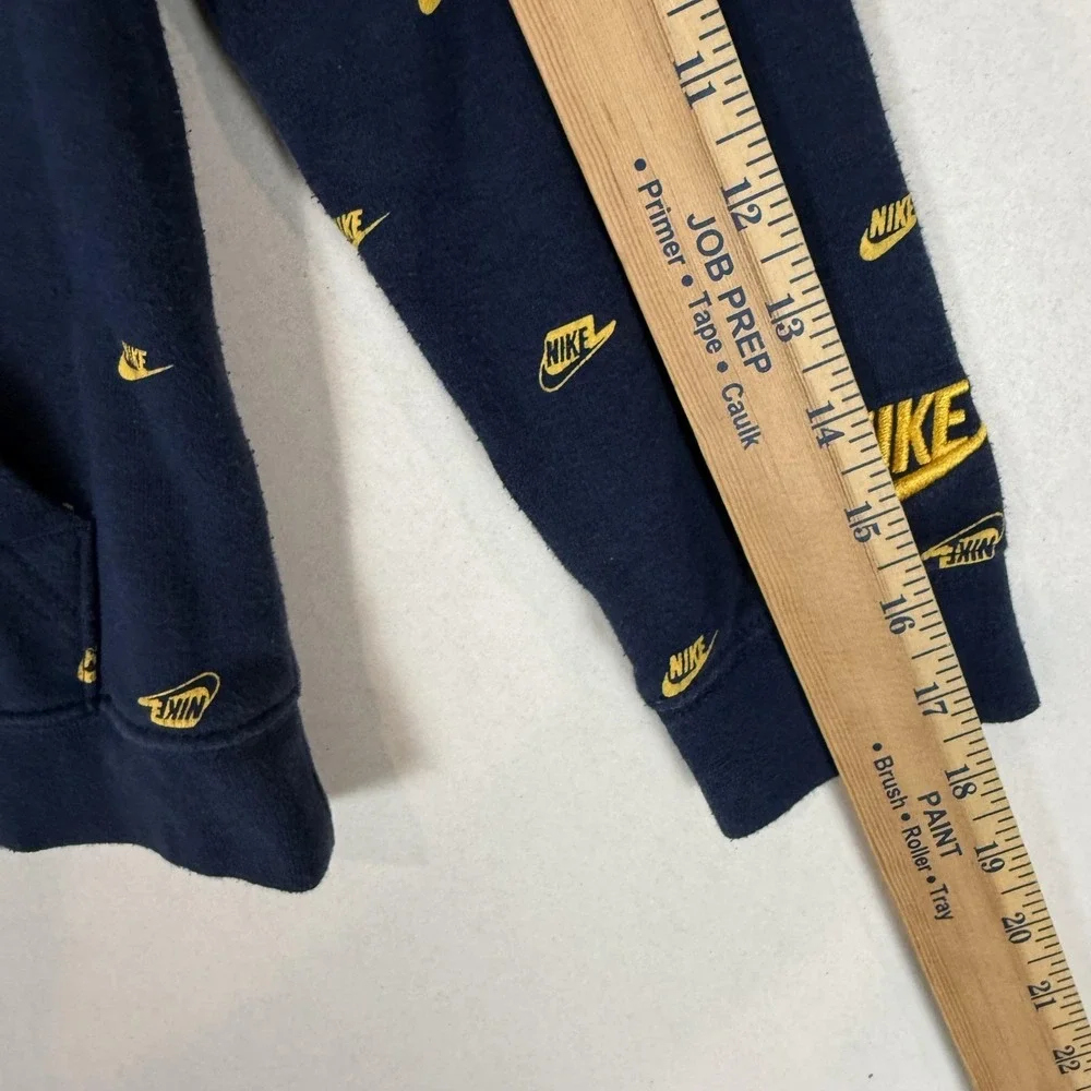 Nike Hoodie Sweatshirt Kids 6-7 Blue Fleece Pullover Allover Swoosh Logo Graphic